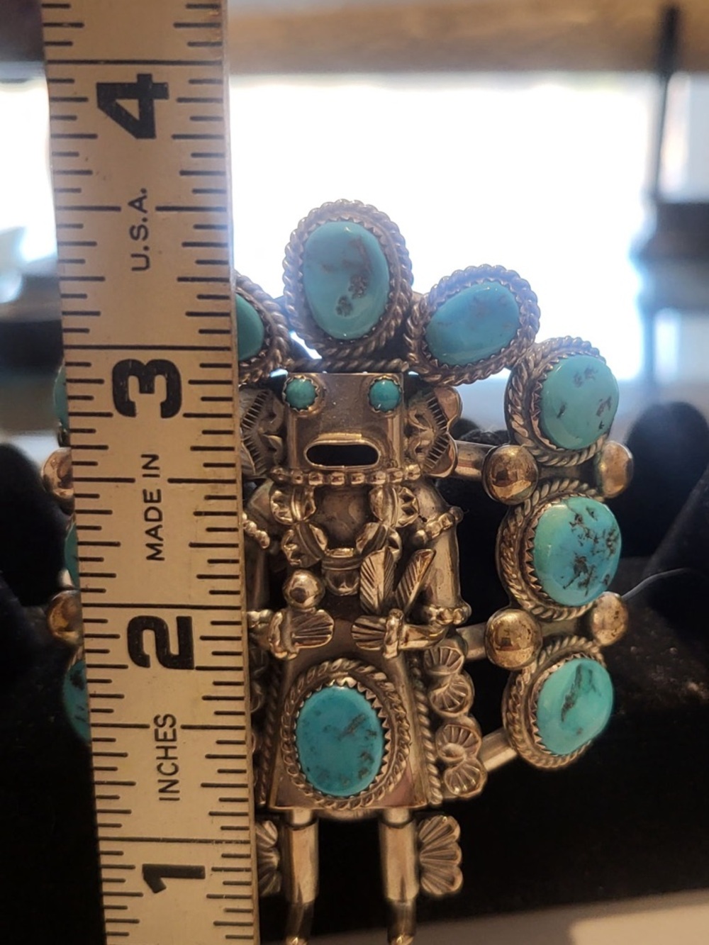 Signed/Sterling Authentic Turquoise Kachina Cuff - Picture 8 of 16